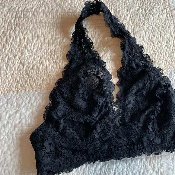 Free People Intimately Galloon Lace Halter Bralette Black Women’s XS Lingerie - Picture 4 of 6